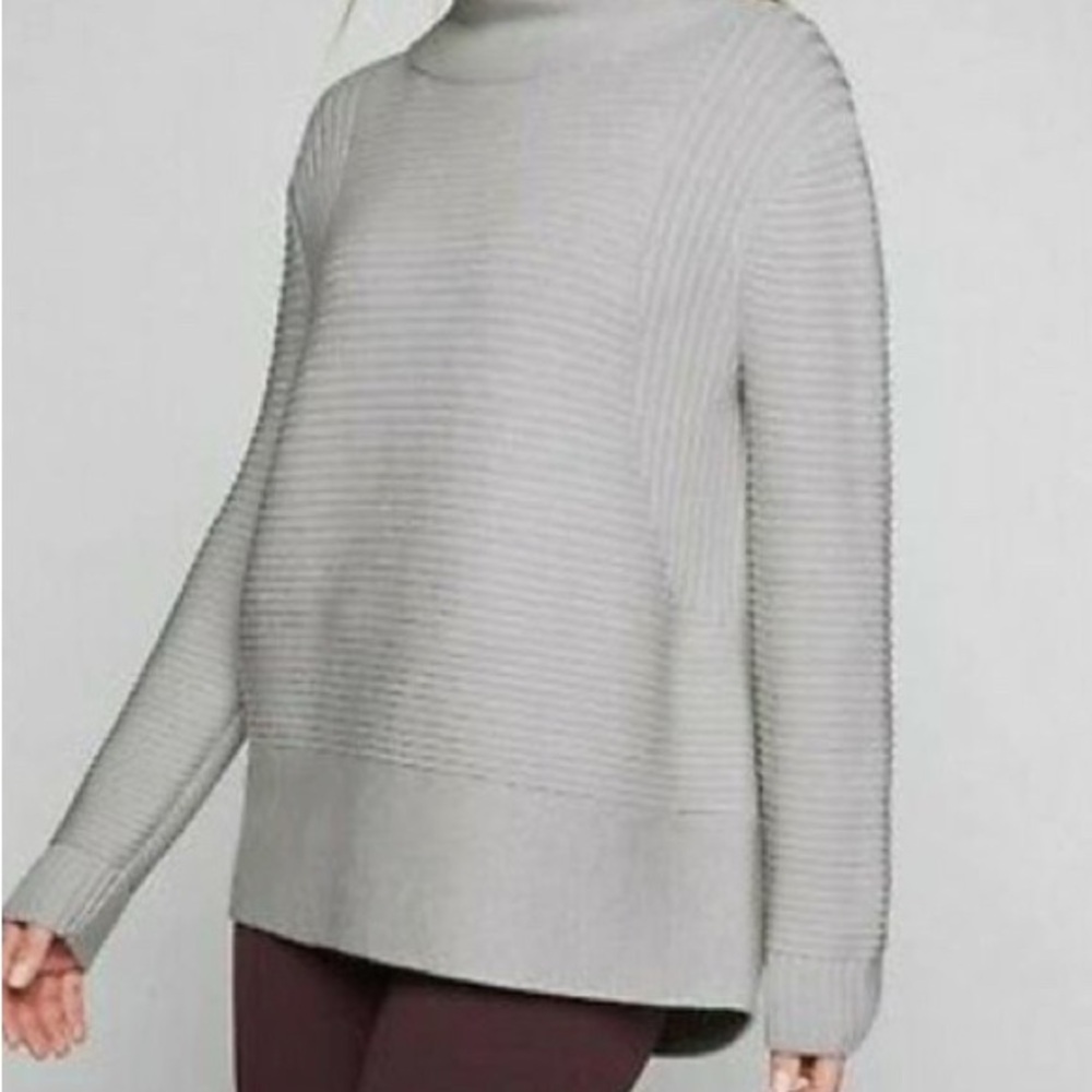 Athleta Light Gray, Ribbed Turtleneck Sweater, 100% Merino Wool